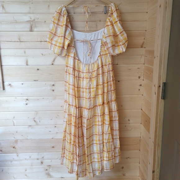 ASTR the Label, llana Midi Dress, Orange/ Yellow Plaid, Size Large - Picture 4 of 7